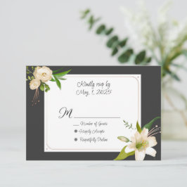 White Lilies Wedding RSVP Karte
