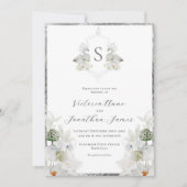 White Lilly Swan Monogram Wappen Elegante Hochzeit Einladung (Vorderseite)