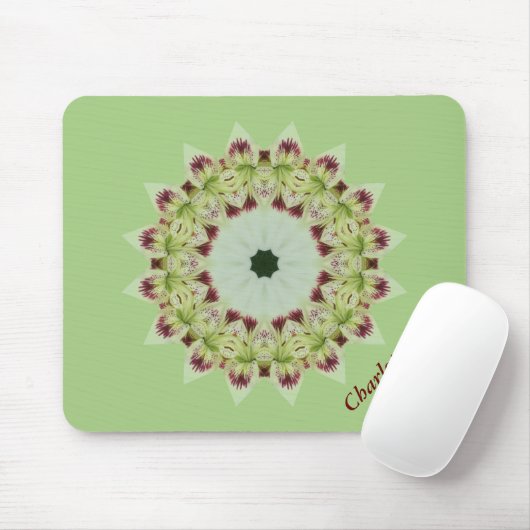 White Lily 16 Point Star Kaleidoscope Mousepad (Mit Mouse)