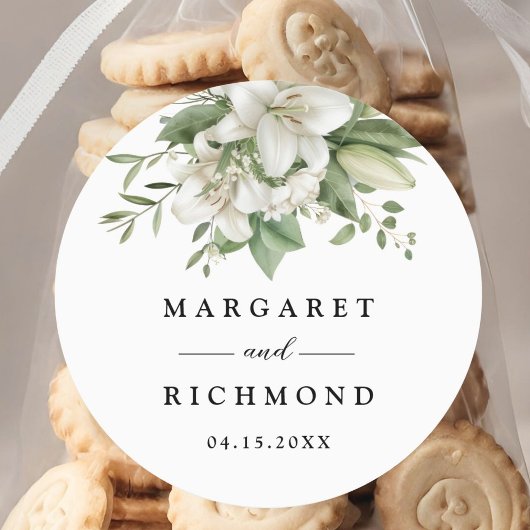 White Lily Elegante Hochzeit mit floralen Watercol Runder Aufkleber