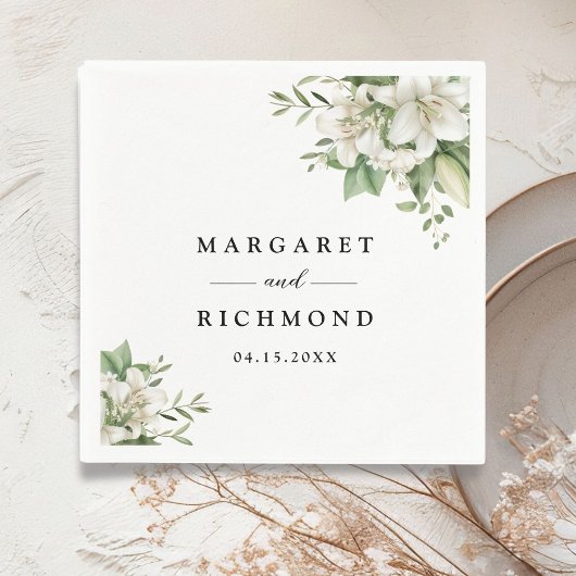 White Lily Elegante Hochzeit mit floralen Watercol Serviette