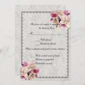 White Lily Floral Marble Wedding Response Card Einladung (Vorne/Hinten)