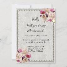 White Lily Floral Marmor Wedding Bridesmaid Card
