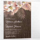 White Lily Floral Palm Earthy Pampas Wood Wedding Dreifach Gefaltete Einladung (Innen Erste Seite)