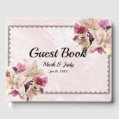 White Lily Floral Pink Marble Wedding Gästebuch (Vorderseite)