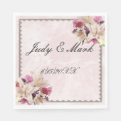 White Lily Floral Pink Marmor Hochzeitspapier Napk Serviette (Vorderseite)