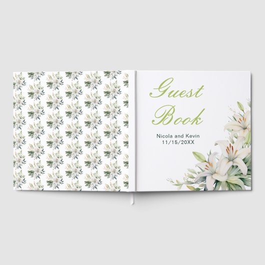 White Lily Flowers Wedding Gästebuch (Voll)