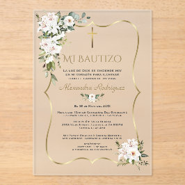 White Lily Rose Bautizo Con Flores Gold Baptism  Acryleinladungen