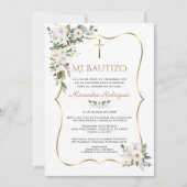 White Lily Rose Bautizo Con Flores Gold Baptism  Einladung (Vorderseite)