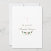 White Lily Rose Bautizo Con Flores Gold Baptism  Einladung (Rückseite)