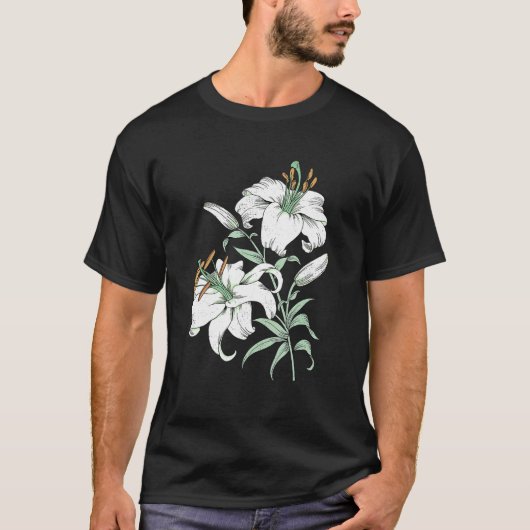 White Lily Vintage Retro Flower T-Shirt (Vorderseite)