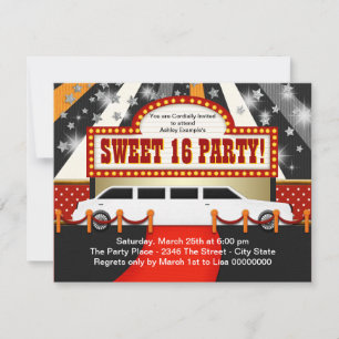 White Limo Movie Star Sweet 16 Party Einladung