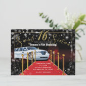White Limo Red Tepet Hollywood Sweet 16 Party Einladung (Stehend Vorderseite)