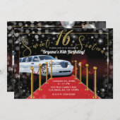 White Limo Red Tepet Hollywood Sweet 16 Party Einladung (Vorne/Hinten)