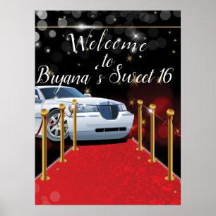 White Limo Red Tepet Hollywood Sweet 16 Party Poster