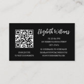 White Line Art Floral Black Marble QR Code Visitenkarte (Rückseite)
