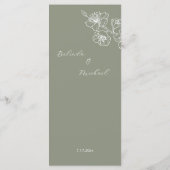 White Line Art Flowers Sage Green Wedding Menükarte (Rückseite)