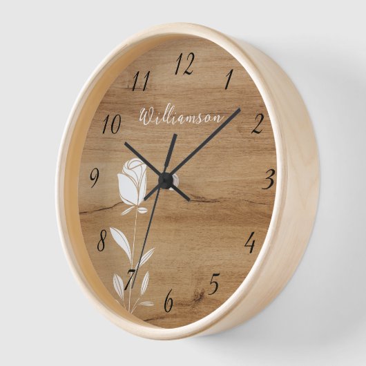 White Line Art Rose Holz Hintergrund Rustikale Zah Uhr (Winkel)