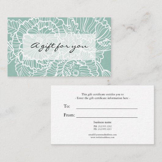 White Line zeichnend Blume Aqua-Geschenkgutschein Visitenkarte (Vorne/Hinten)