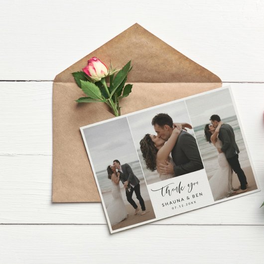 White Lined Back 3 Foto Collage Wedding Vielen Dan Dankeskarte