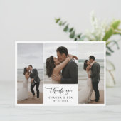 White Lined Back 3 Foto Collage Wedding Vielen Dan Dankeskarte (Stehend Vorderseite)