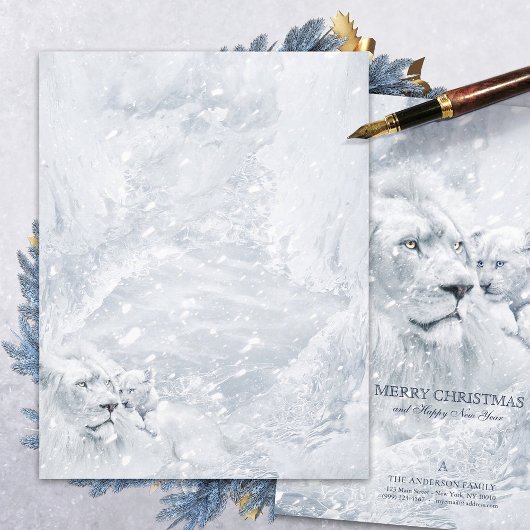 White Lion & Cube on Ice - Holiday Stationery Pape