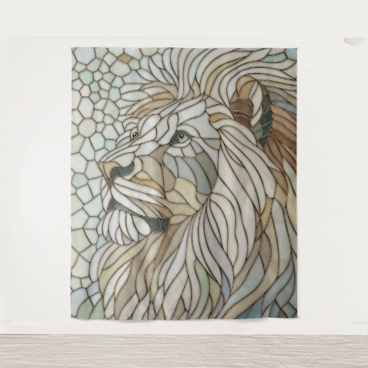 White Lion Portrait Mosaik Art Wandteppich (Vorderseite)
