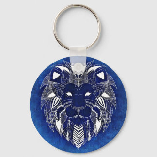 White Lion With Blue Background Unisex Keychain Schlüsselanhänger