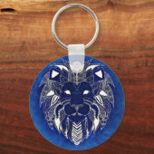 White Lion With Blue Background Unisex Keychain Schlüsselanhänger (Vorderseite)