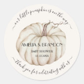 White Little Pumpkin Baby Dusche Danke Runder Aufkleber (Vorderseite)