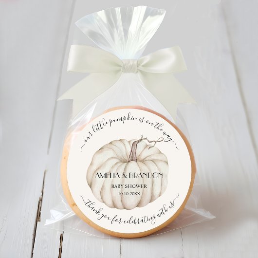 White Little Pumpkin Baby Dusche Danke Runder Aufkleber
