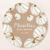 White Little pumpkin kraft fall baby shower Runder Pappuntersetzer (Vorderseite)