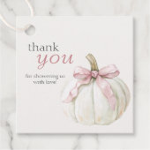 White Little Pumpkin Pink Bow Baby Dusche Danke Geschenkanhänger (Vorderseite)
