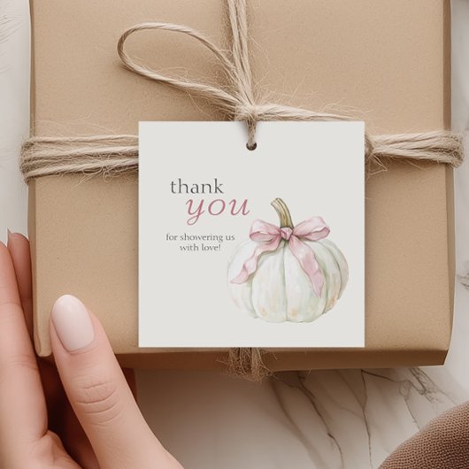 White Little Pumpkin Pink Bow Baby Dusche Danke Geschenkanhänger