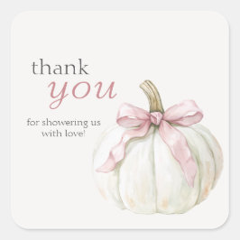 White Little Pumpkin Pink Bow Baby Dusche Danke Quadratischer Aufkleber