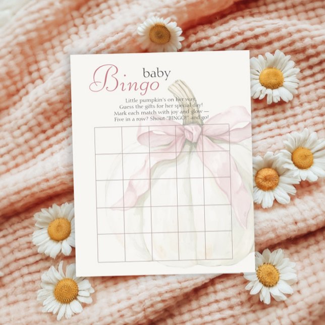 White Little Pumpkin Pink Bow Baby Shower Bingo (Von Creator hochgeladen)
