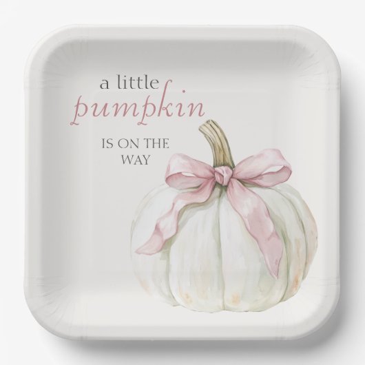 White Little Pumpkin Pink Bow Girl Baby Dusche Pappteller (Vorderseite)
