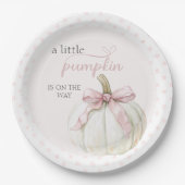 White Little Pumpkin Pink Polka Dots Baby Dusche Pappteller (Vorderseite)