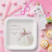 White Little Pumpkin Pink Polka Dots Baby Dusche Pappteller (Party)