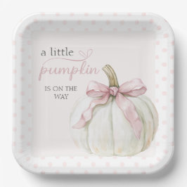 White Little Pumpkin Pink Polka Dots Baby Dusche Pappteller