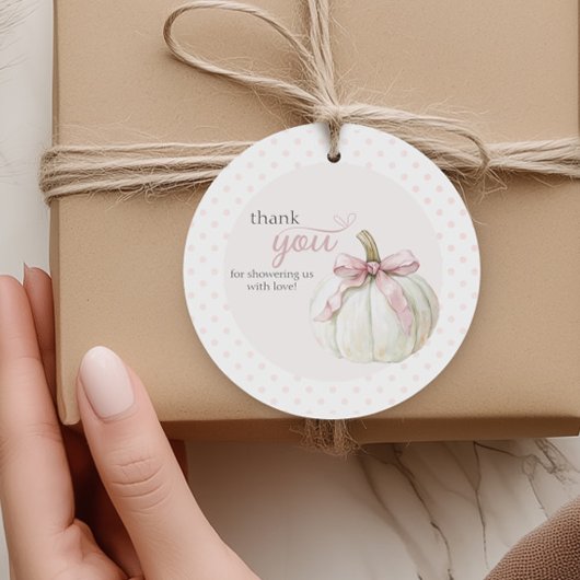 White Little Pumpkin Pink Polka Dots Danke Geschenkanhänger