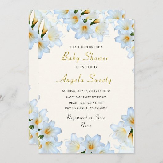 White Lly Blume Kinderdusche Einladung QR Code (Vorne/Hinten)