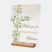 White Lly Floral Gold Cross Taufe Willkommen Acrylschild (Winkel)