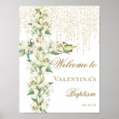 White Lly Floral Gold Cross Taufe Willkommen Poster (Vorne)