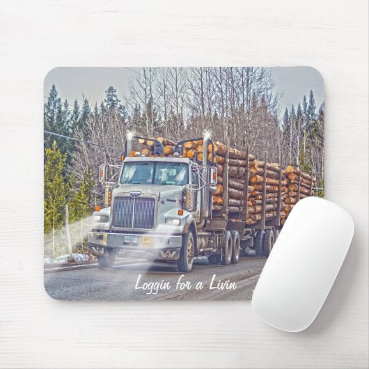 White Logging Truck Highway Driving Art Mousepad (Mit Mouse)