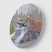 White Logging Truck Lumber Mill Delivery Art Große Wanduhr (Winkel)