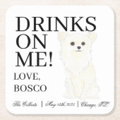 White Long Haired Chihuahua Wedding Rechteckiger Pappuntersetzer (Vorderseite)