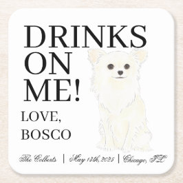 White Long Haired Chihuahua Wedding Rechteckiger Pappuntersetzer