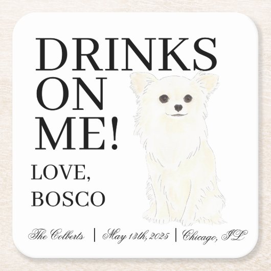 White Long Haired Chihuahua Wedding Rechteckiger Pappuntersetzer (Vorderseite)