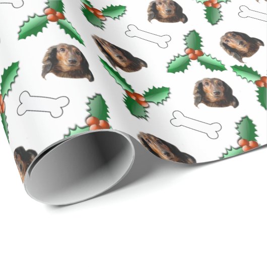 White Long Haired Dachshund Wrapping Paper Geschenkpapier (Rolleneckpunkt)